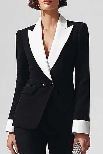 Black and White 2-Piece Peak Lapel Business Suit